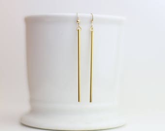 Gold stick dangle drop earrings // Gifts for her // Simple drop earrings // Bar earrings