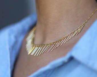 Gold Stick Bar Choker Necklace // Fringe Choker // Bib Necklace // shaker short necklace // gold boho necklace // festival look