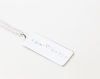 Name Tag Necklace / Personalized Name Bar Necklace / Vertical Tag Long Necklace