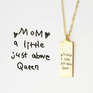 child's handwriting Necklace / kids writing jewelry / Personalized handwritten Vertical Bar Necklace / Customized Gift for her image 6