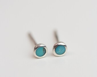 Genuine Turquoise Stud Earrings in Sterling silver