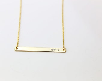 Personalized Name Bar Necklace / Skinny Name Plate Necklace / Hand-Stamped Engraving Initial Monogram Personalized Gift