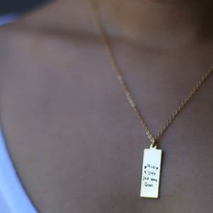 child's handwriting Necklace / kids writing jewelry / Personalized handwritten Vertical Bar Necklace / Customized Gift for her image 9