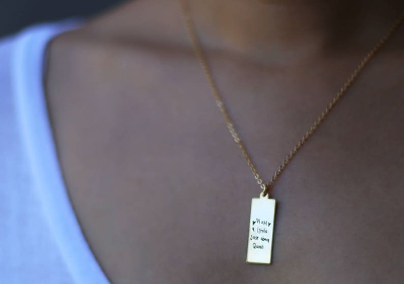 child's handwriting Necklace / kids writing jewelry / Personalized handwritten Vertical Bar Necklace / Customized Gift for her image 9