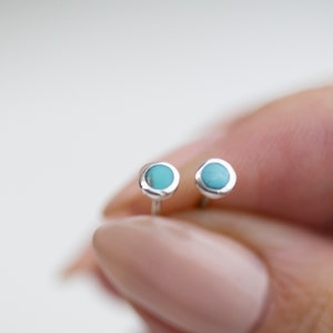 Genuine Turquoise Stud Earrings in Sterling silver image 2