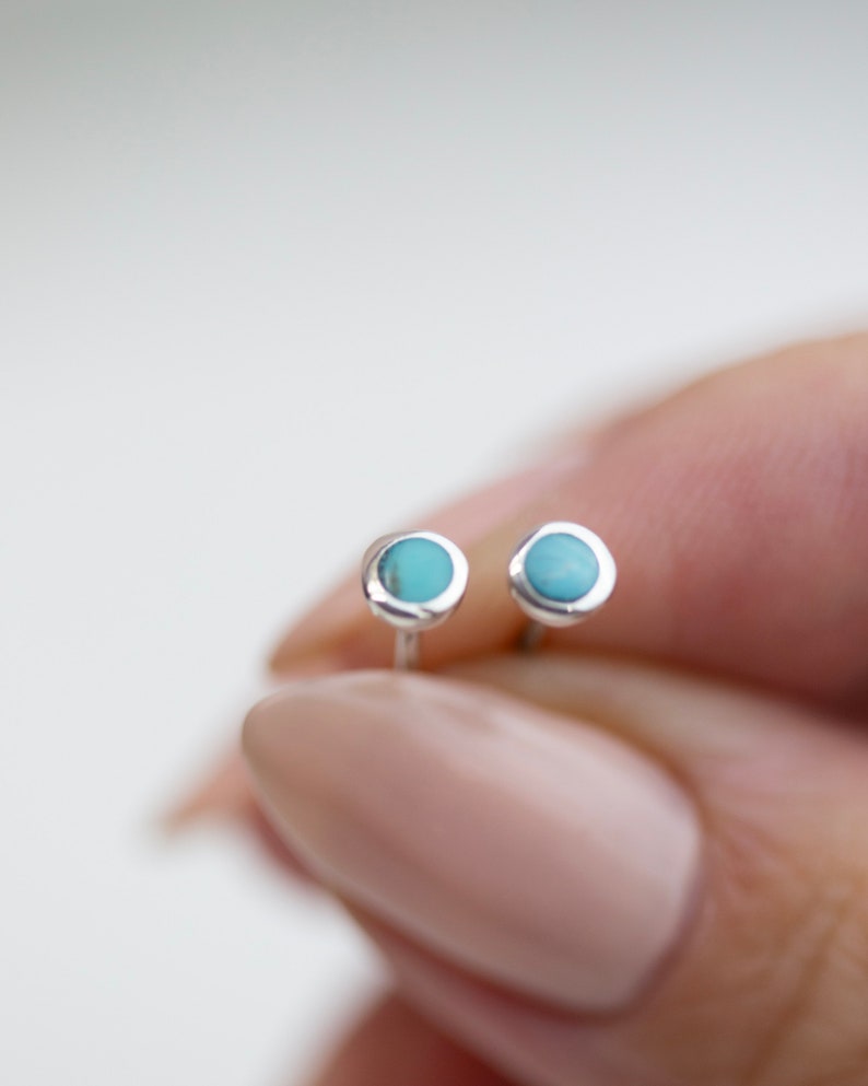 Genuine Turquoise Stud Earrings in Sterling silver image 2