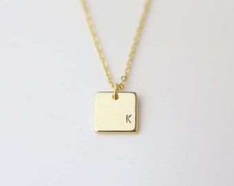 Personalized Square Initial Necklace / Customized Gold Monogram Necklace / gold bar necklace / initial necklaces / Bridesmaids Gift