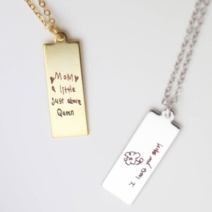 child's handwriting Necklace / kids writing jewelry / Personalized handwritten Vertical Bar Necklace / Customized Gift for her image 4