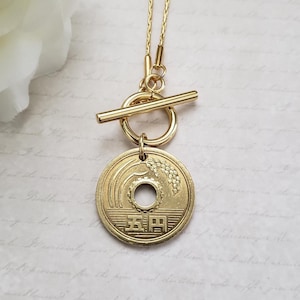 Japanese coin necklace, Yen pendant necklace, silver coin necklace, flower coin necklace, Japanese gift for friend, birthday gift for her
