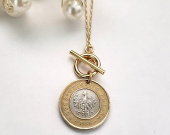 Polish coin necklace, Polish gift, birthday gift for sister, gift for coin collector, Polish heritage gift, white eagle jewelry