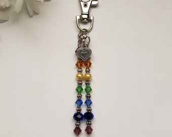 Rainbow purse charm, backpack charm, rainbow beads, zipper pull, birthday gift for daughter, planner charm, dangling purse charm