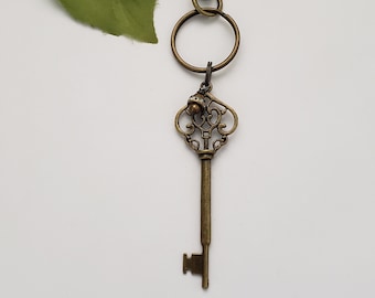 Bronze keychain, bronze skeleton key, birthday gift for sister, purse charm, skeleton key keychain, decorative keychain, housewarming gift