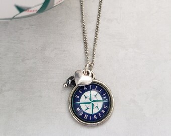 Seattle Mariners necklace, baseball fan gift, baseball necklace for women, birthday gift for her, repurposed jewelry, Seattle jewelry