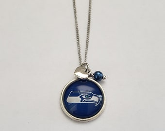 Seahawks necklace, football jewelry, Seattle jewelry, birthday gift for football fan, football gift for sister, repurposed jewelry