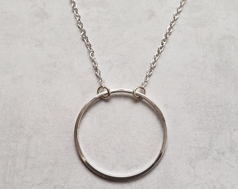 Minimalist short necklace, silver circle charm necklace, birthday gift for friend, bridesmaid gift, repurposed jewelry, layering necklace