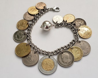 Vintage coin bracelet, gold and silver bracelet, genuine coin jewelry, upcycled jewelry, birthday gift for coin lover, coin collector gift