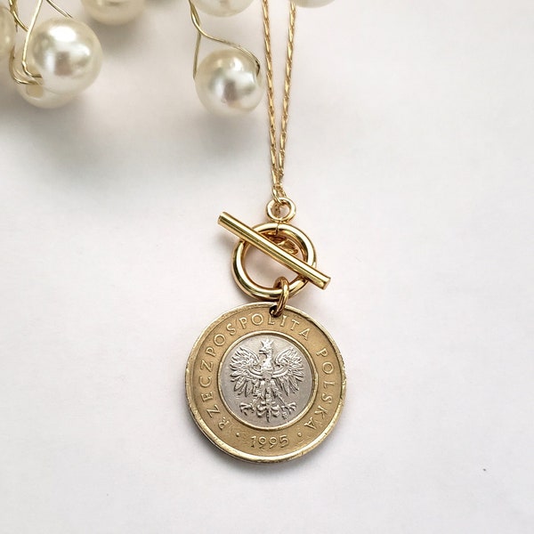 Polish coin necklace, Polish gift, birthday gift for sister, gift for coin collector, Polish heritage gift, white eagle jewelry