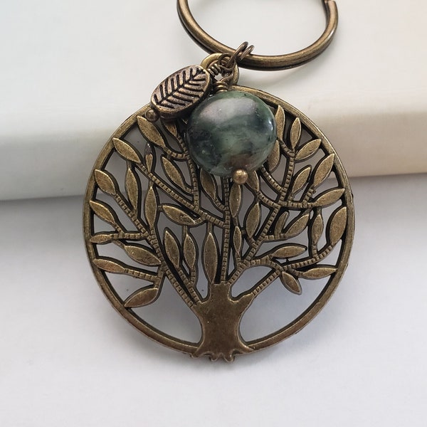 Tree of life keychain, antique bronze keyring, assemblage keychain, hostess gift, thank you gift, repurposed jewelry, upcycled jewelry