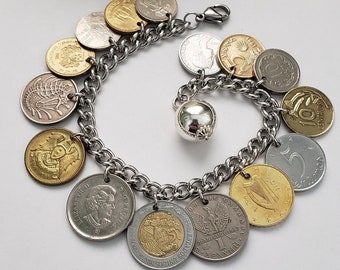 Vintage coin bracelet, gold and silver bracelet, genuine coin jewelry, upcycled jewelry, birthday gift for coin lover, coin collector gift