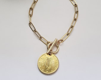 Gold coin bracelet, Irish coin bracelet, Celtic jewelry, St. Patrick's Day gift for sister, Irish birthday gift for her, toggle bracelet