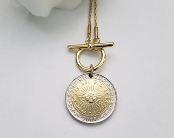 Argentinian jewelry, sun coin necklace, Argentina gift for girlfriend, sun pendant, South America necklace, coin collector gift, Sun of May