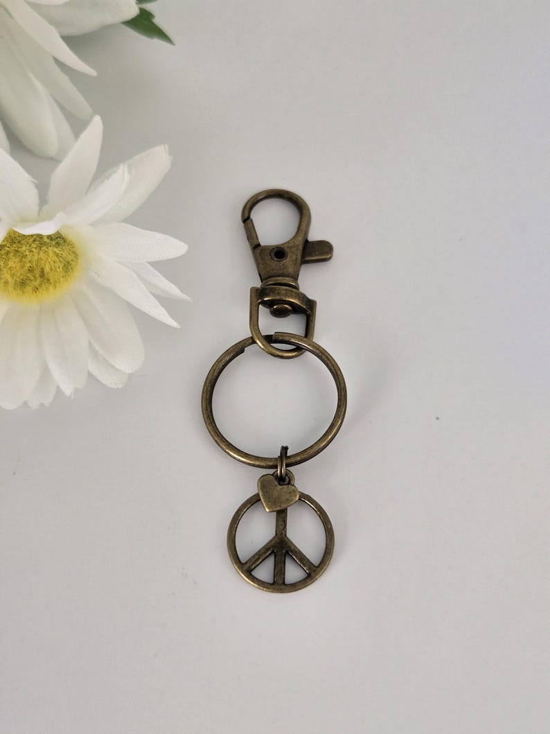 Peace Sign Keychain, Peace Sign Charm, Antique Brass Keychain ...