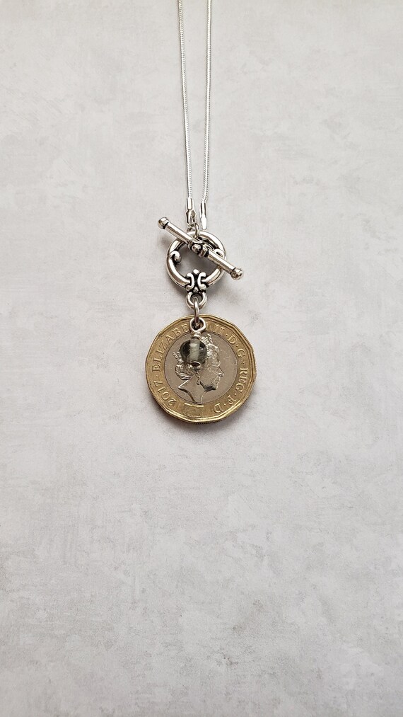 British Coin Necklace English Pound Coin Two Tone Coin Etsy