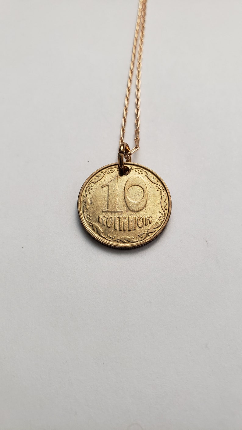 Ukrainian coin necklace, gold coin necklace, repurposed jewelry, Ukrainian jewelry, Ukrainian gift, minimalist gift, Ukrainian support image 6