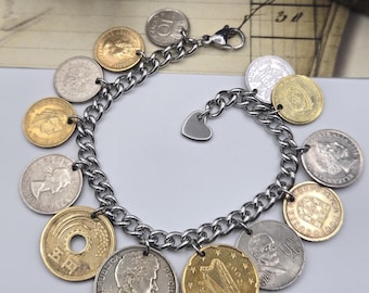 Vintage coin bracelet, gold and silver bracelet, genuine coin jewelry, upcycled jewelry, birthday gift for coin lover, coin collector gift