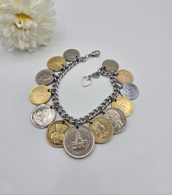 Vintage coin bracelet, gold and silver bracelet, genuine coin jewelry, upcycled jewelry, birthday gift for coin lover, coin collector gift