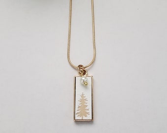 Tree pendant necklace, gold and white pendant necklace, gold and pearl jewelry, Mother's Day gift for mom, birthday gift for girlfriend