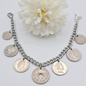Coin bracelet for women, 7 coin bracelet, birthday gift for coin lovers, gold coins, foreign coins, gift for coin collectors, silver coins image 5