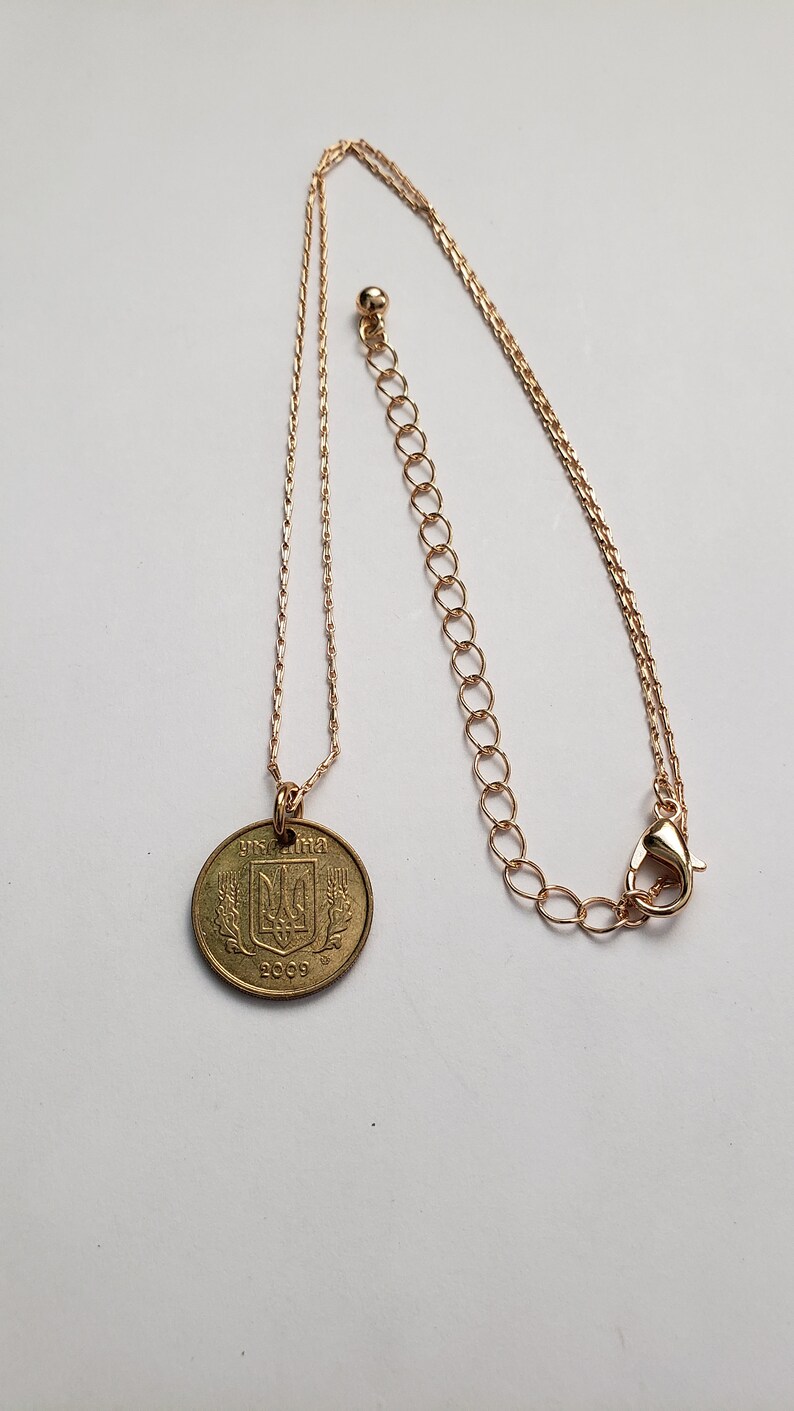 Ukrainian coin necklace, gold coin necklace, repurposed jewelry, Ukrainian jewelry, Ukrainian gift, minimalist gift, Ukrainian support image 4