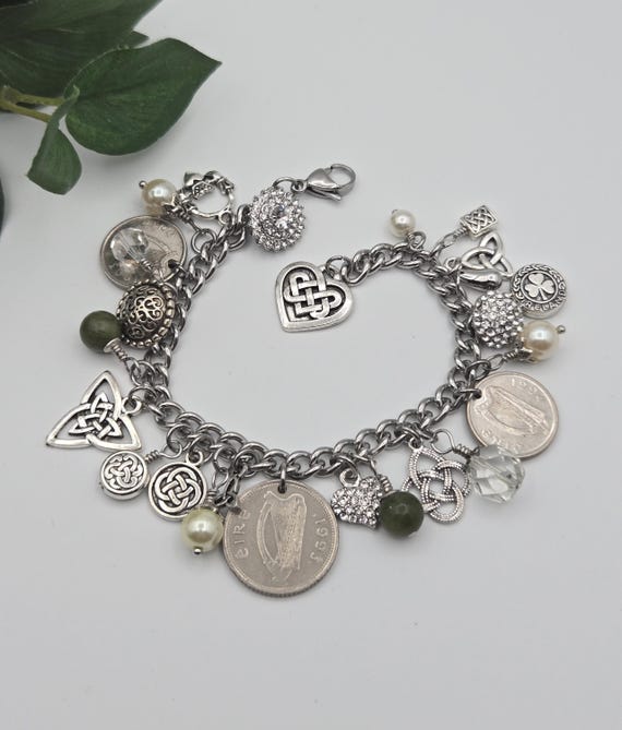 Irish charm bracelet, repurposed jewelry, Celtic gift for friend, Irish gift for St. Patrick's Day, lucky charm bracelet, upcycled jewelry