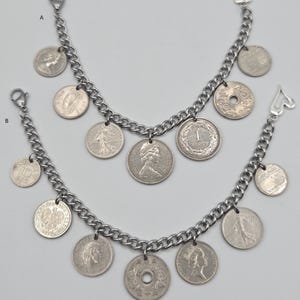 Coin bracelet for women, 7 coin bracelet, birthday gift for coin lovers, gold coins, foreign coins, gift for coin collectors, silver coins image 8