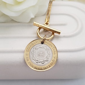 Argentine jewelry, sun coin necklace, Argentina gift for girlfriend, sun pendant, South America necklace, coin collector gift, Sun of May
