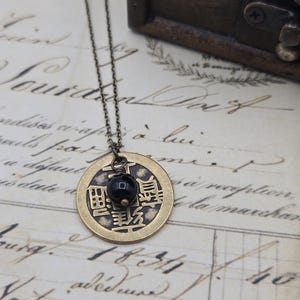 Chinese coin necklace, repurposed jewelry, antique bronze necklace, birthday gift for coin lover, good luck coin, antique bronze toggle imagen 10