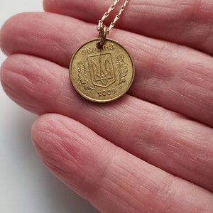 Ukrainian coin necklace, gold coin necklace, repurposed jewelry, Ukrainian jewelry, Ukrainian gift, minimalist gift, Ukrainian support image 9