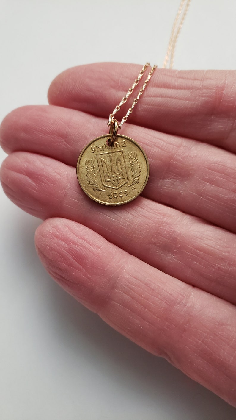 Ukrainian coin necklace, gold coin necklace, repurposed jewelry, Ukrainian jewelry, Ukrainian gift, minimalist gift, Ukrainian support image 9