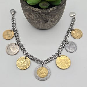 Coin bracelet for women, 7 coin bracelet, birthday gift for coin lovers, gold coins, foreign coins, gift for coin collectors, silver coins image 19