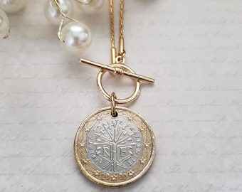 Tree of Life necklace, tree of life coin, French coin necklace, bimetal coin jewelry, gold and silver necklace, gift for coin collector