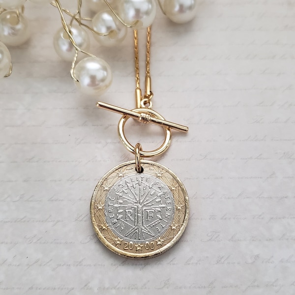 Tree of Life necklace, tree of life coin, French coin necklace, bimetal coin jewelry, gold and silver necklace, gift for coin collector