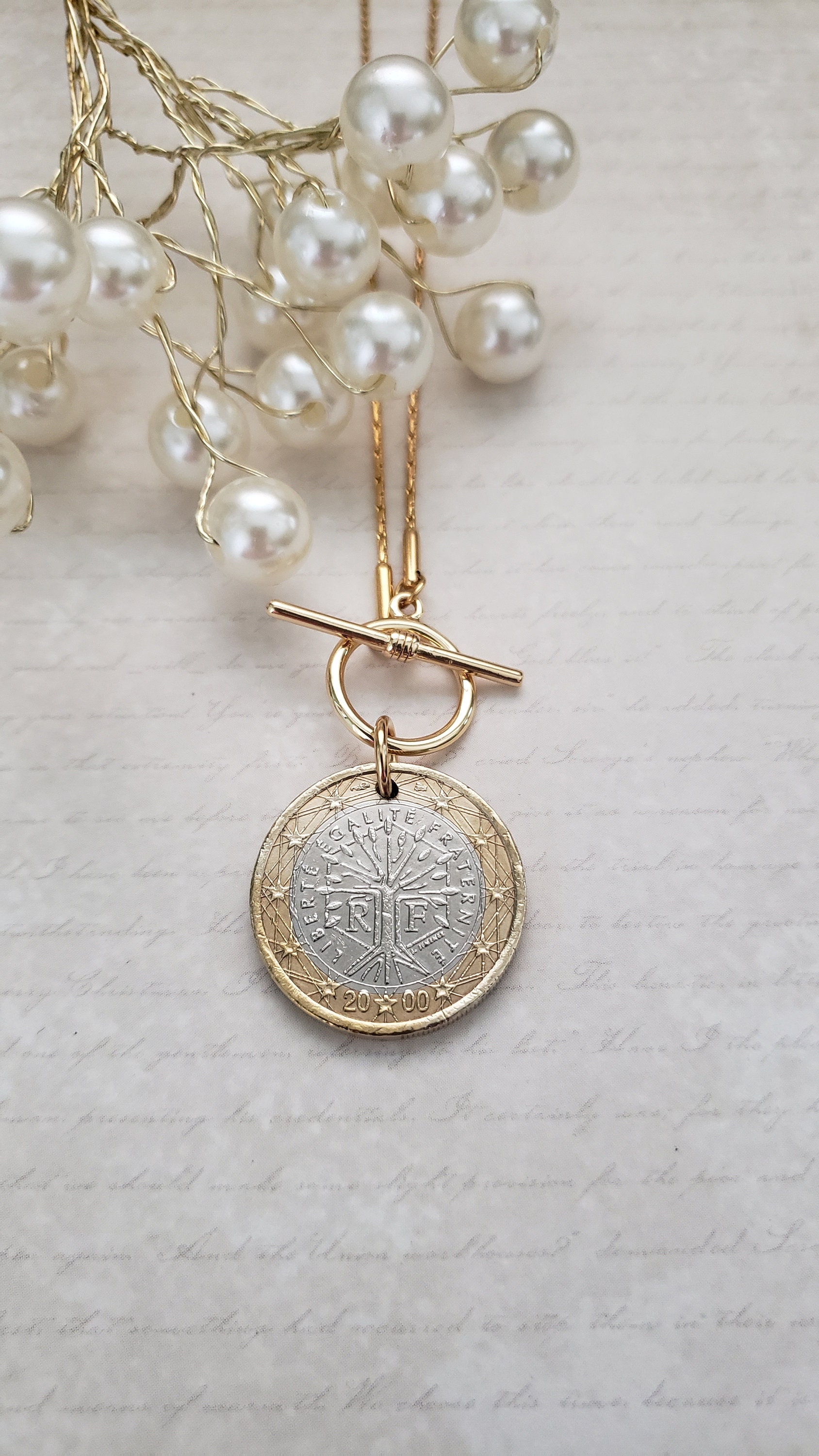Tree of Life necklace, tree of life coin, French euro coin necklace, bimetal coin jewelry, gold and silver necklace, gift for coin collector