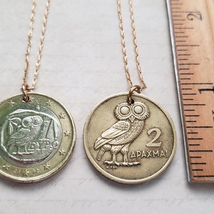 Owl necklace, Greek coin necklace, birthday gift for sister, Greek gift for mom, Owl of Athena necklace, wisdom jewelry, bimetallic coin image 10