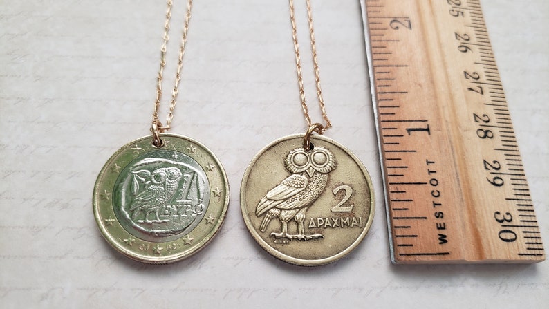 Owl necklace, Greek coin necklace, birthday gift for sister, Greek gift for mom, Owl of Athena necklace, wisdom jewelry, bimetallic coin image 10