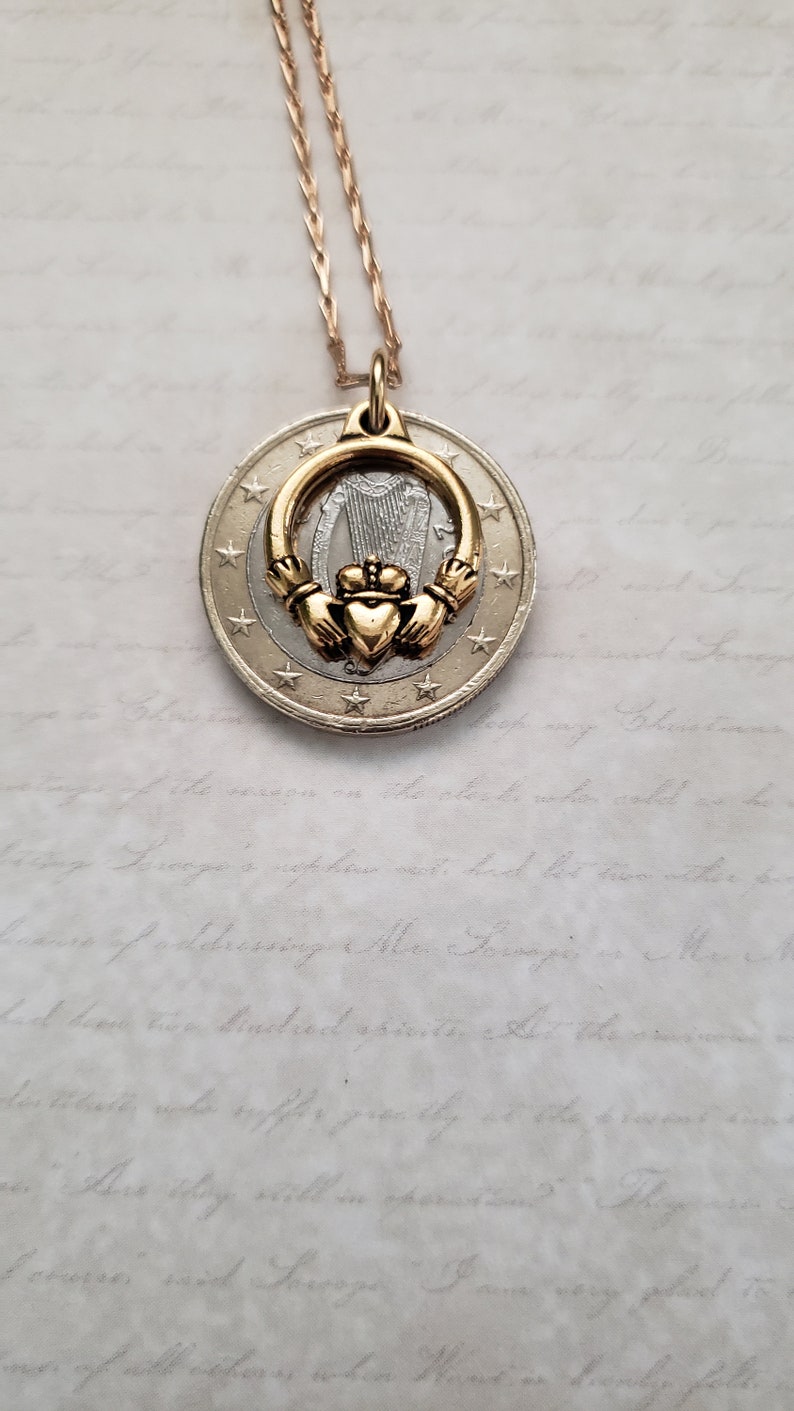 Irish coin necklace, Claddagh necklace, charm necklace, Irish gift for sister, harp jewelry, birthday gift for friend, Irish jewelry image 8
