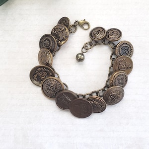 Vintage button bracelet, repurposed jewelry, antique bronze buttons, birthday gift for mom, sewing gift for women, button bracelet for her