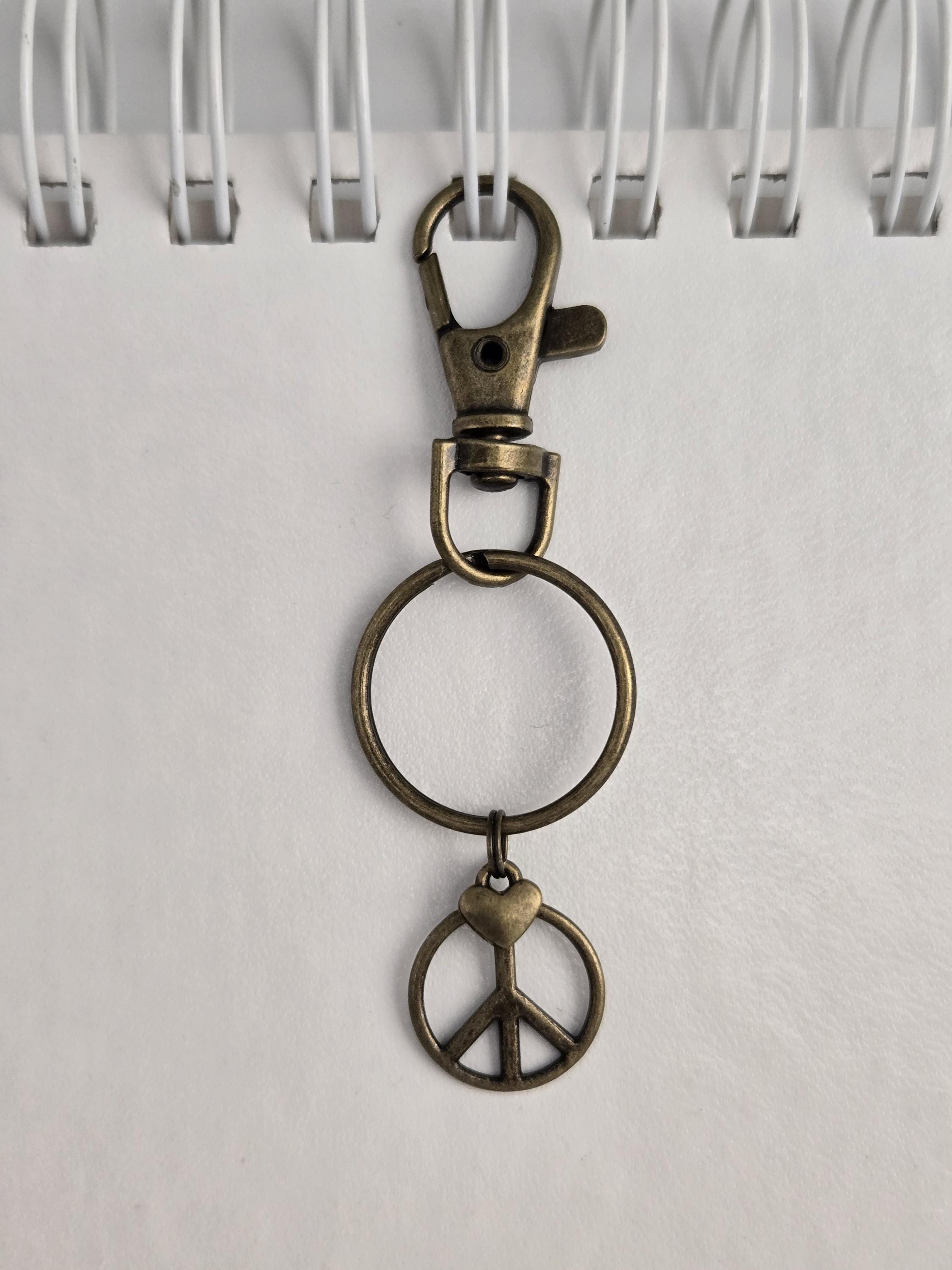 Peace Sign Keychain, Peace Sign Charm, Antique Brass Keychain ...