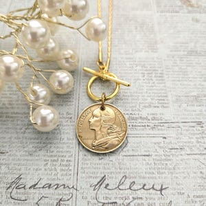 French coin necklace, gold coin necklace, centimes French coin necklace, birthday gift for Francophile, French gift for daughter