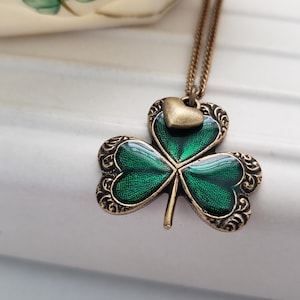Irish shamrock necklace, Irish gift for her, birthday gift for Irish friend, shamrock jewelry, enameled charm necklace, St. Pat's jewelry